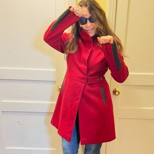 Via Spiga Wool Blend and Faux leather trim coat